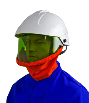 Veiligheidshelm met ingebouwd vizier en halsbescherming